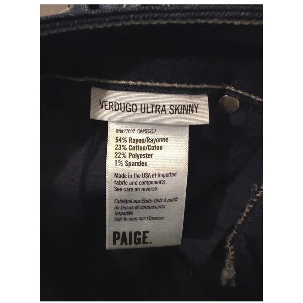 Paige Verdugo Ultra Skinny Jeans Kenna Dark Wash Denim Size 25